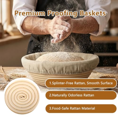 Banneton Bread Proofing Basket Set of 2 (8.5 inch Round) - style: 2 Round 8.5-inch & 2 Banneton Liners
