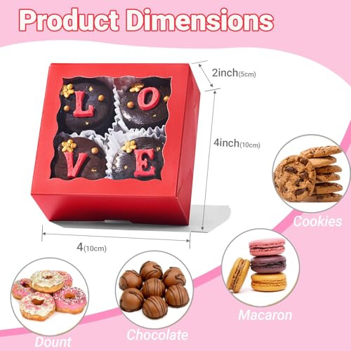 80Pack 4x4x2 Bakery Treat boxes Cookies Boxes Mini Baking Boxes for Cake, Pie,Cinnamon Roll Treat,Chocolate Truffle Packing Party Wedding Favor - color: Red