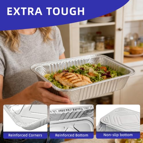 MARLCOA 9x13 Aluminum Pans with Lids (25 Pack) - Disposable Foil Half Pans - size: 25 Pack with Lids