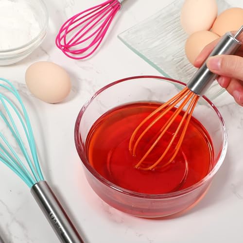 Webake Silicone Whisk Large Medium Small and Mini Whisk Set of 4, Heat Resistant Non-scratch Coated Kitchen Whisks for Cooking Nonstick Cookware, 4 Color Balloon Egg Wisk - size: Whisks