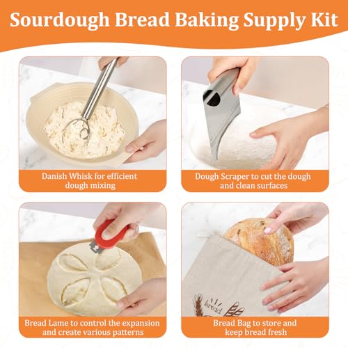 Sourdough Kit- Silicone Banneton, Dough Scraper, Lame, Whisk&Bag