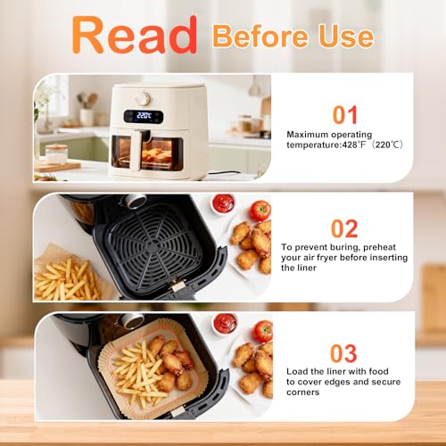 400 Pcs Air Fryer Liners Disposable, 8” Square Unbleached Heavy Duty Air Fryer Paper Liners, Parchment Paper for 5-8 qt Airfryer Basket, Non-Stick & Non-Leak Airfryer Liners for Deep Fryer Accessories - size: 8" Square