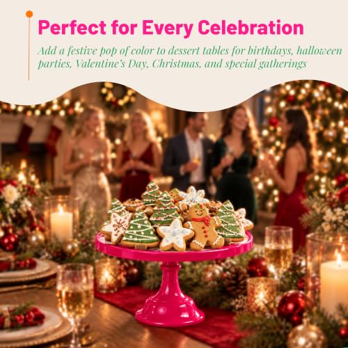Pedestal 11-Inch Dark Pink Cake Stand Durable Melamine Dessert Display - color: Dark Pink