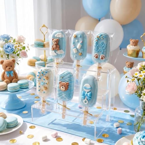 3 Inch Cakesicle Cutter and Cake Pop Mold Set with 8.7in Tray, 100 Wooden Sticks & 100 Bags, Silicone Cakesicle Mold for Homemade Cake Pops, Baking, Birthdays and Party Desserts (Sky Blue) - color: Sky Blue