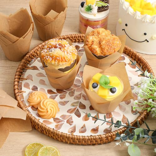 300 Pcs Natural Tulip Cupcake Liners, Premium Muffin Liners Holders for Baking Cups,Jumbo Muffin Liner, Greaseproof Tulip Cupcake Wrappers for Weddings, Party, Christmas, Valentines