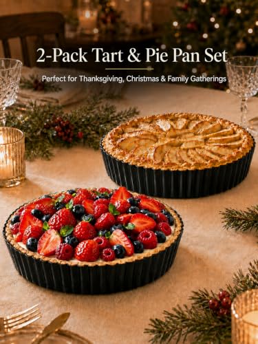 9.45*2.2 Inch Quiche Pans 2 Pack. Removable Bottom, Non-Stick Coating, Rugged Carbon Steel Baking Dish for Tart Quiche Pie. Metal Mold Gift for Women Wife Christmas Thanksgiving Party Festival - size: 9.45*2.2IN