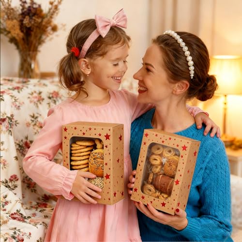 Christmas Brown Holiday Cookie Boxes, Red Star, 24 Pack, 9x6x3 In - color: Red Star-Brown