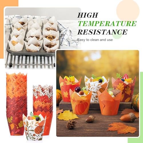 500 Counts Tulip Cupcake Liners Autumn Fall Muffin Cupcake Baking Liners - style: Leaf