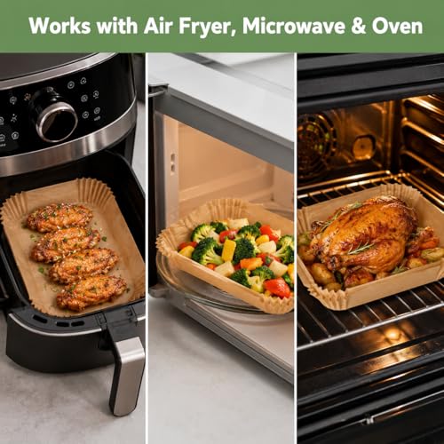 Air Fryer Liners 100 Count, Square Parchment Paper Liner 8.6"x5.5", Non Stick Bake Paper, Disposable Oil Proof Heat Resistant Easy Cleanup for Air Fryer Basket, Oven Microwave Baking, Brown Rectangle - color: 8.6" x 5.5" Brown
