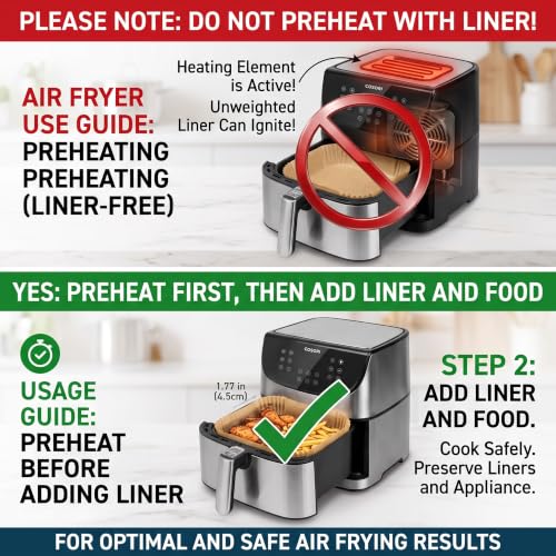 Air Fryer Liners Disposable Rectangular. 125pcs Virgin Pulp Parchment Paper for 4qt-8qt Air Fryer.Food Grade,Non-stick, Oil-proof & Heat Resistant for Baking,Microwave,Cooking & Deep Fryer Accessories