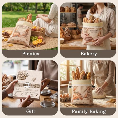 KEKUOU 2-Pack Reusable Beeswax Bread Bags for Homemade Sourdough - color: Beige