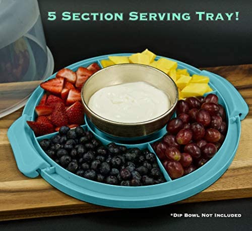 Top Shelf Elements Round Cake Carrier Two Sided Cake Holder Serves as Five Section Serving Tray, Portable Cake Stand Fits 10 inch Cake, Cake Box Comes With Handle, Cake Container Holds Pies (Aqua) - color: Aqua