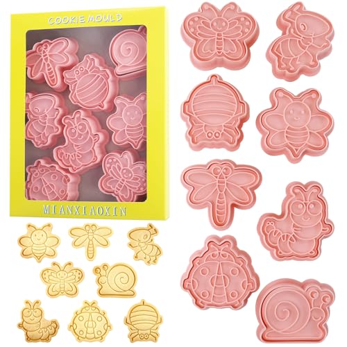 Insect Cookie Cutters Bee Dragonfly Ladybug 8Pcs Cookie Stamps for Baking - color: Insect