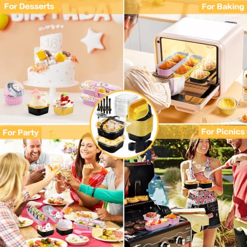 Square Mini Cake Pans with Lids, Aluminum Foil, Black Gold, ZOXILEN - color: Black/Gold