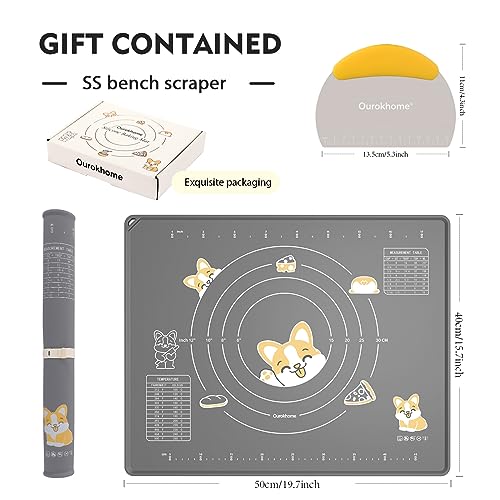 Ourokhome Silicone Baking Mat Sheet and Pastry Dough Cutter, 0.5 Inch Thick 20'' X 16" BPA free Silicone Rolling Mat, Non-Stick and Anti-Slip, Dishwasher Safe (Gray) - color: Gray, size: 20"L x 16"W