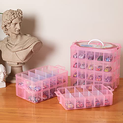 Sooyee 7 Layers Stackable Storage Container, 70 Adjustable Compartments Stackable Storage Container for Kids Toys, Art Crafts, Jewelry, Supplies, Mini Case & Letter Sticker Included,Pink - color: Pink, size: 7 Tier