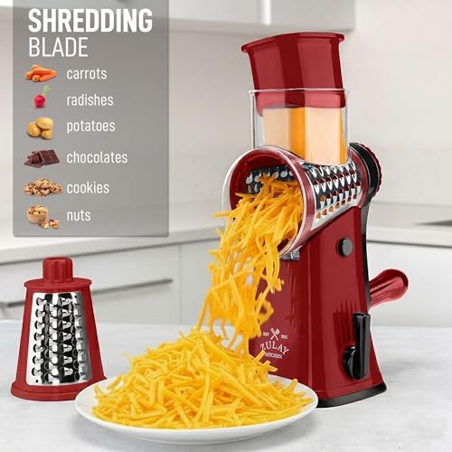 Rotary Cheese Grater Hand Crank, Vegetable Shredder - Red - color: 14 - Maroon