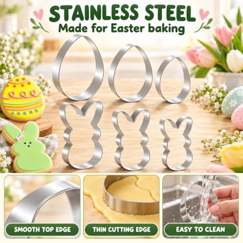 Easter Cookie Cutter Set - 6 Piece Easter Bunny and Egg Cookie Cutters - style: Easter