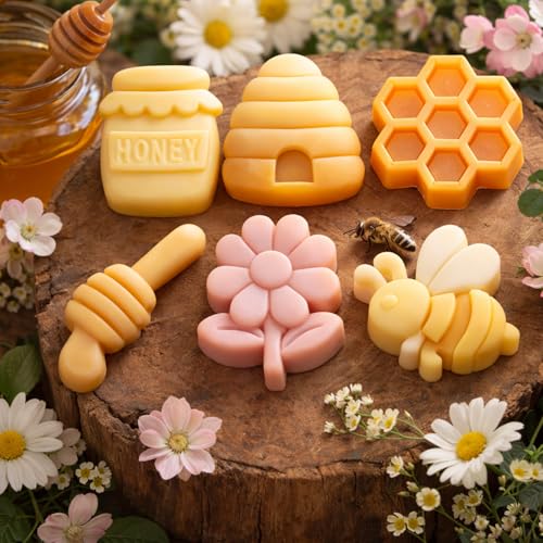 2Pack Bee Silicone Molds Bumble Bee Chocolate Candy Molds 6 Cavity Bee Silicone Soap Molds Honey Beehive flower Silicone Molds for Cake Chocolate Candy Desserts Pudding Ice Cube Soap Lotion (6 Cavity) - color: 6 Cavity