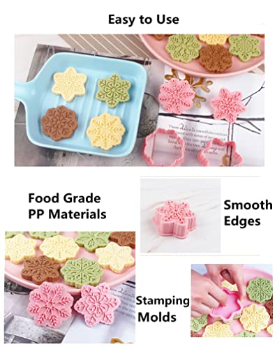 6-Pointed Snowflake Cookie Stamps Plastic Pink 9 Patterns Christmas
