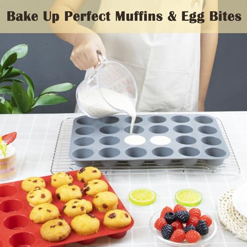 24 Cups Silicone Mini Muffin Pan Set, Nonstick Mini Cupcake Pans, BPA Free Small Muffin Tin for Baking, Set of 2 (Grey+Grey) - color: Set of 2--24 Cups (Gray+Gray)
