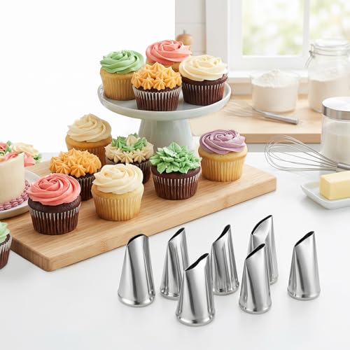7 Pcs Rose Flower Piping Tips, Stainless Steel Petal Icing Tips Fondant Rose Nozzle Pastry Tools for Cake Decorating