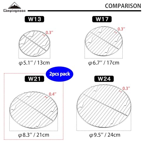CAMPINGMOON 2pcs Round round cooling rack 304 Stainless Steel Cooking Grid Grill (φ8.3 inches, W21-2P) - color: φ8.3 inches, W21-2P