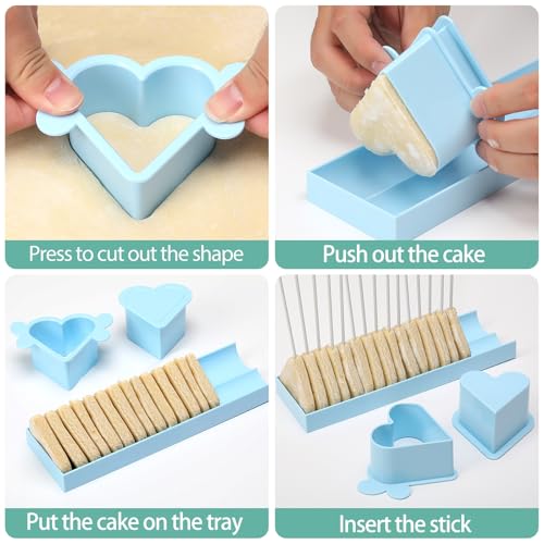 Heart Cake Pop Mold Set with 9in Tray and Sticks- Blue - color: Light blue（Heart）