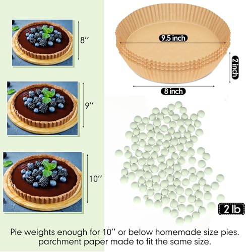 Patelai 1 Pcs 2 lb Pie Weights Ceramic, 50 Pcs Parchment Paper, Light Green - color: Light Green