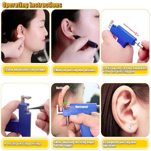 69 pcs Ear Piercing Gun, Reusable Ear Piercing Kit - color: gold
