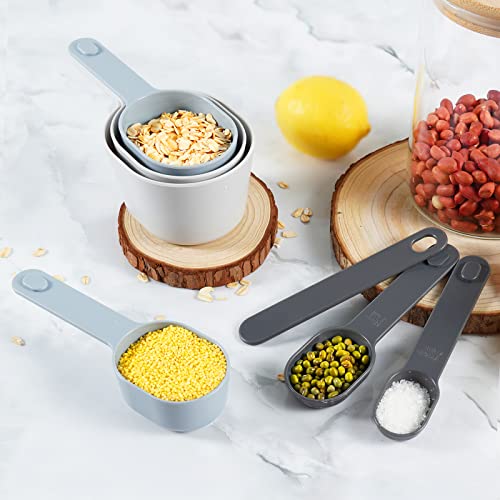 Stackable 10-Piece Measuring Cups and Spoons Set with Lids - color: 10 Piece - Grey and Blue