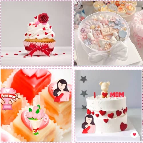 6Pcs Mother's Day Fondant Mold Mom Word Silicon Mold Best Mom Chocolate Mold Rose Tulip Flower Heart Shape Molds Mother Candy Silicone Mould Baking Supplies for Cupcake Desserts Decor