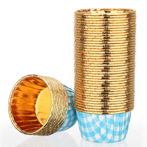 EUSOAR Cupcake Cups, 50pcs 3.5oz Blue White Aluminum Baking Cupcake Liners - color: Blue/White, size: 50pcs