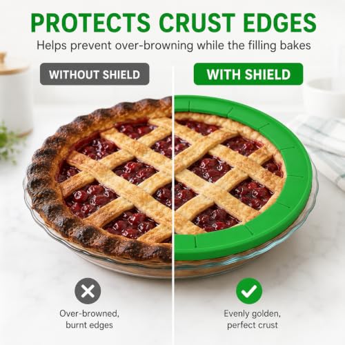 Adjustable Silicone Pie Crust Shield Edge Protector 2 Pcs Green - color: Green
