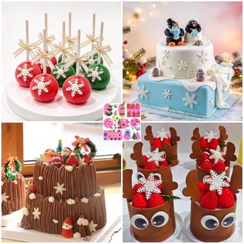 Christmas Silicone Molds Mini Xmas Fondant Molds Snowflake Chocolate Candy Soap Cake Mold Christmas Tree Reindeer Holly Leaf Baking Molds for New Year Party Cupcake - style: Xmas Molds