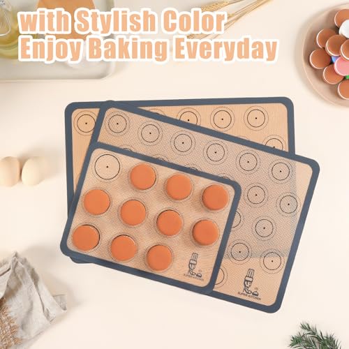 Silicone Baking Mat Macaron Set of 3-2 Half Sheet Liners 1 Quarter Sheet - color: Gray, size: 16.5x11.6
