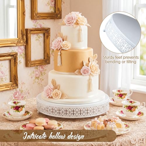 Wenqik White Metal Cake Stand 16 Inch with Cutting & Spatula - color: White, size: 16 Inch