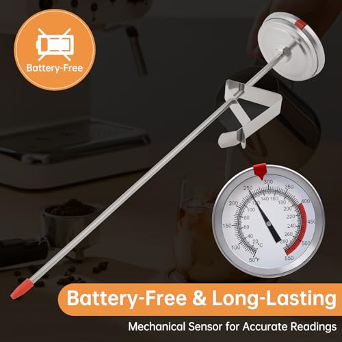 Candy/Deep Fry Thermometer with Pot Clip - 12" Stainless Steel Stem Meat Cooking Thermometer for Frying and Candle Making, Turkey, BBQ, Grill, Instant Read, Analog Display - size: 12 inch