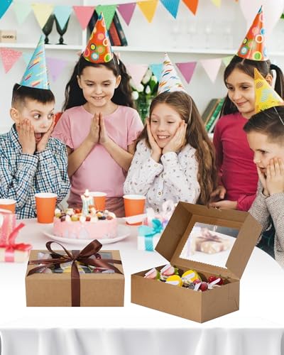 COTOPHER 30Pcs Cookie Boxes with Ribbons, 9x6x3 Inch Brown Bakery Boxes - color: Brown