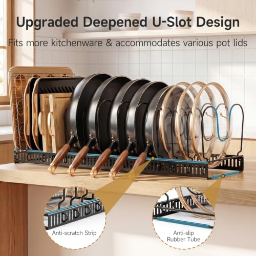 MUDEELA Pot Lid Organizer for Cabinet, Expandable Baking Pan Rack 14 Slots - size: 14 Dividers