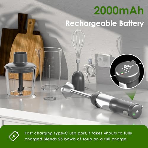 5-in-1 Cordless Immersion Blender with Rechargeable Handheld Battery - color: grey