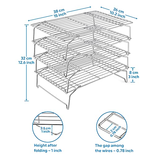 Leonyo 4-Tier 15x10IN Cookie Cooling Rack for Cooking Stackable Collapsible
