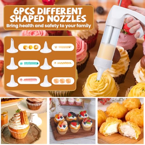 Cookie Press Gun White - Spritz Cookie Press Kit with 12 Discs & 6 Piping Tips | Perfect for Thanksgiving Christmas, Baking & Cake Decorating