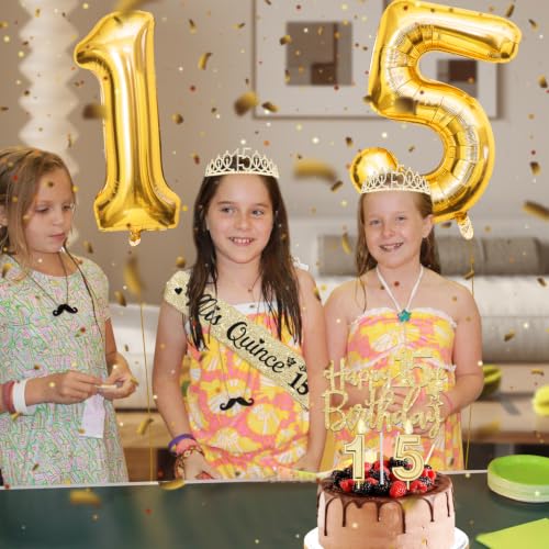 YeohJoy Gold 15th Birthday Decorations for Girls - style: 15th