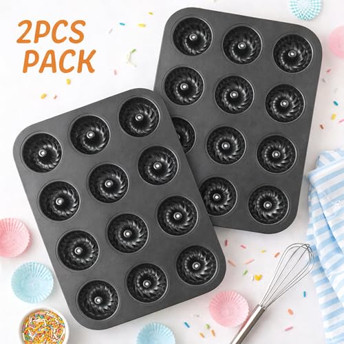 Fluted Tube Cake Pan, 2-Pack Nonstick Carbon Steel Baking Pan, 13.8 x 10.4 Inch Bakeware for Cakes, Brownies, Cornbread, Donuts and Mini Desserts