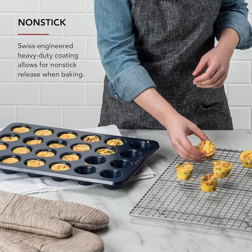 KitchenAid 24-Cup Nonstick Aluminized Steel Mini Muffin Pan, Ink Blue - color: Ink Blue, size: 24 Cup