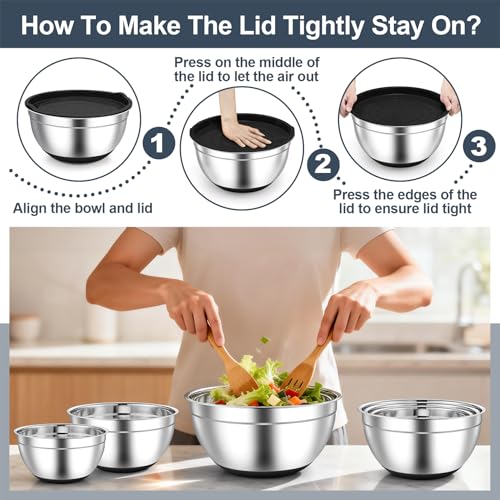 TeamFar Mixing Bowls, Stainless Steel Salad Bowls with Lids - Black - color: Black