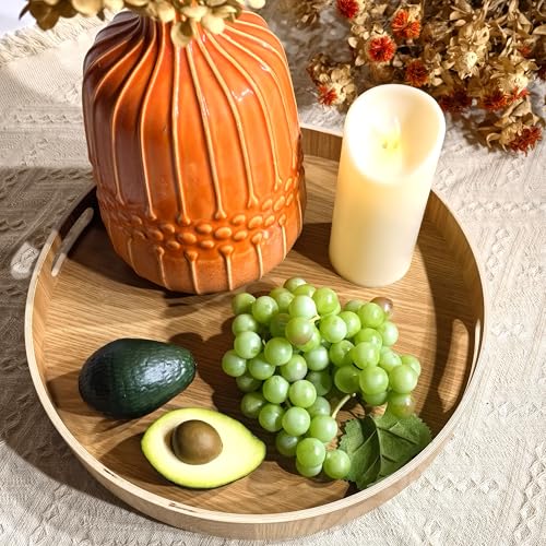i-lan 16-Inch Wooden Lazy Susan Turntable with Handles, Natural Wood - color: Natural Wood