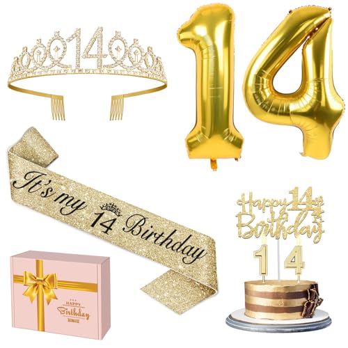 YeohJoy Gold 14th Birthday Decorations for Girls - style: 14th
