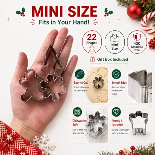 Mini Christmas Cookie Cutters,22PCS Stainless Steel Xmas Cutters
